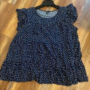 SHEIN Navy and White Polka Dot Top